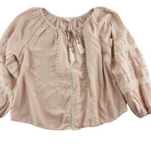 Artelier Nicole Miller Boho Blouse Blush Pink Embroidered Women's‎ Large